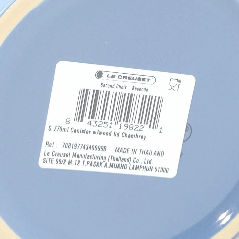 Le Creuset Chambray 26oz Stoneware Canister Wooden Lid Set x2 New Factory Second